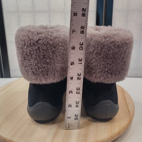 Abeo Zahra Suede Shearling Cuff Sheepskin Water Resistant Black Boots Women US 7 - Picture 7 of 12